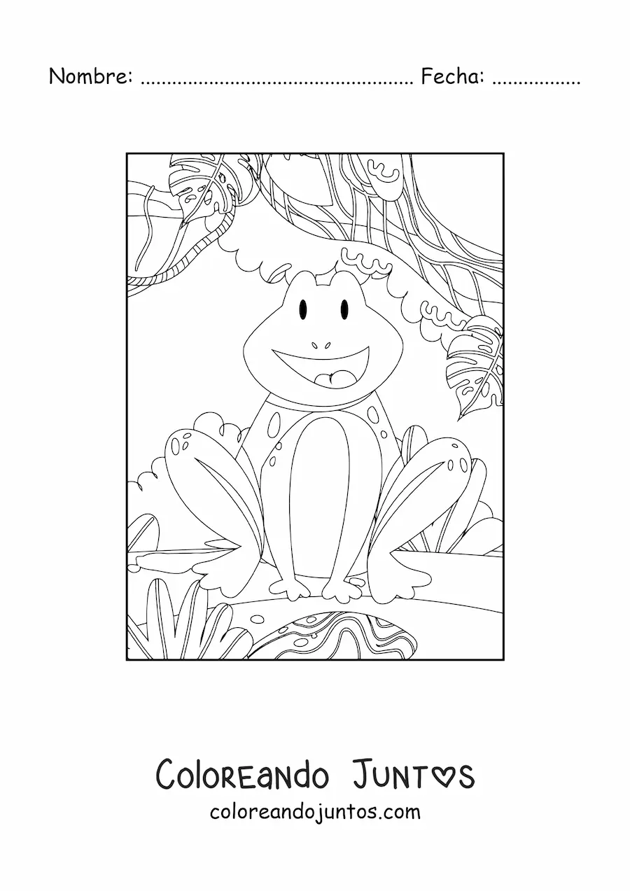 Imagen para colorear de una rana animada de selva tropical