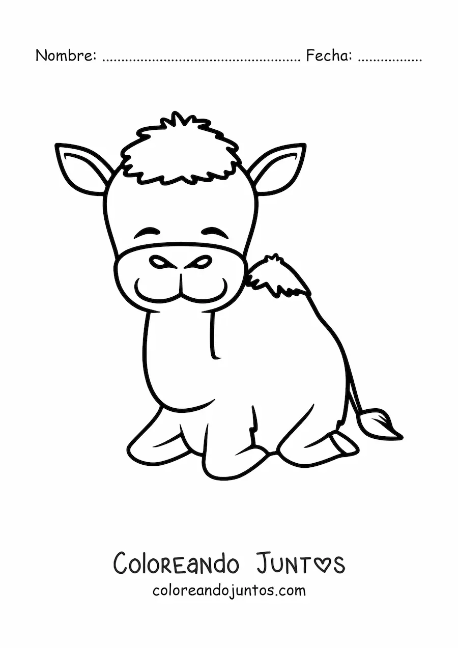 Imagen para colorear de un dromedario animado feliz recostado sobre sus patas