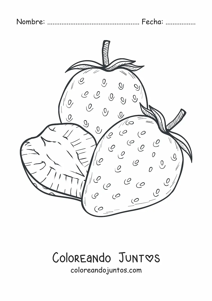 Imagen para colorear de tres fresas