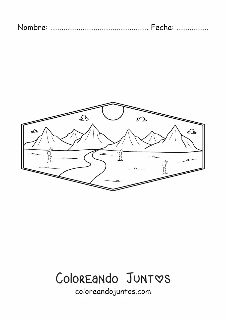 Imagen para colorear de un paisaje de desierto