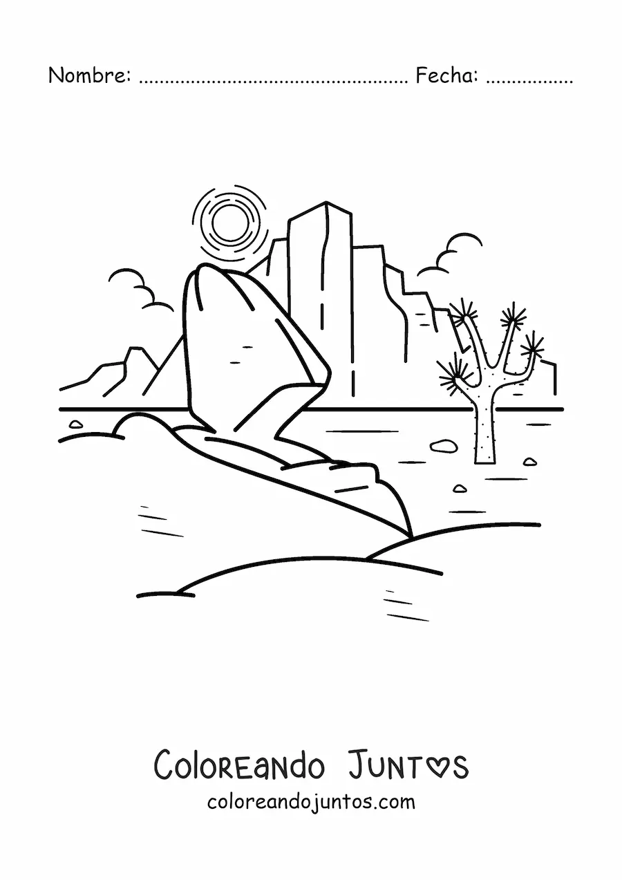 Imagen para colorear de un paisaje de un desierto rocoso
