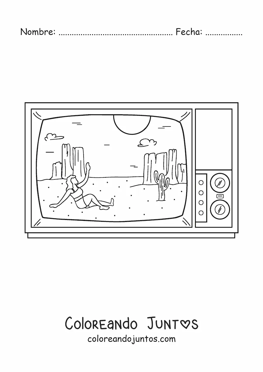 Imagen para colorear de un desierto en la pantalla de una televisión