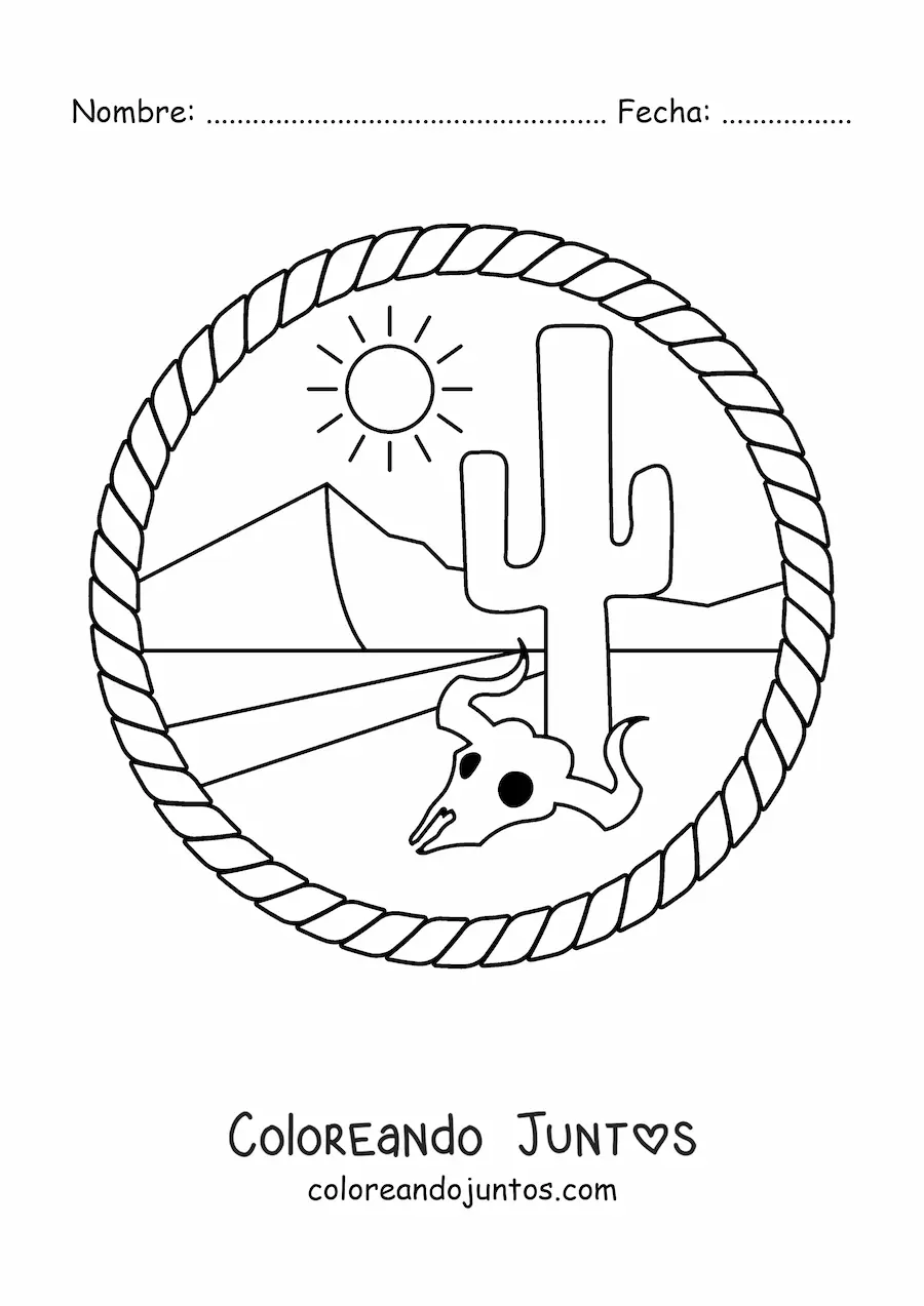 Imagen para colorear de un paisaje con una ruta en el desierto