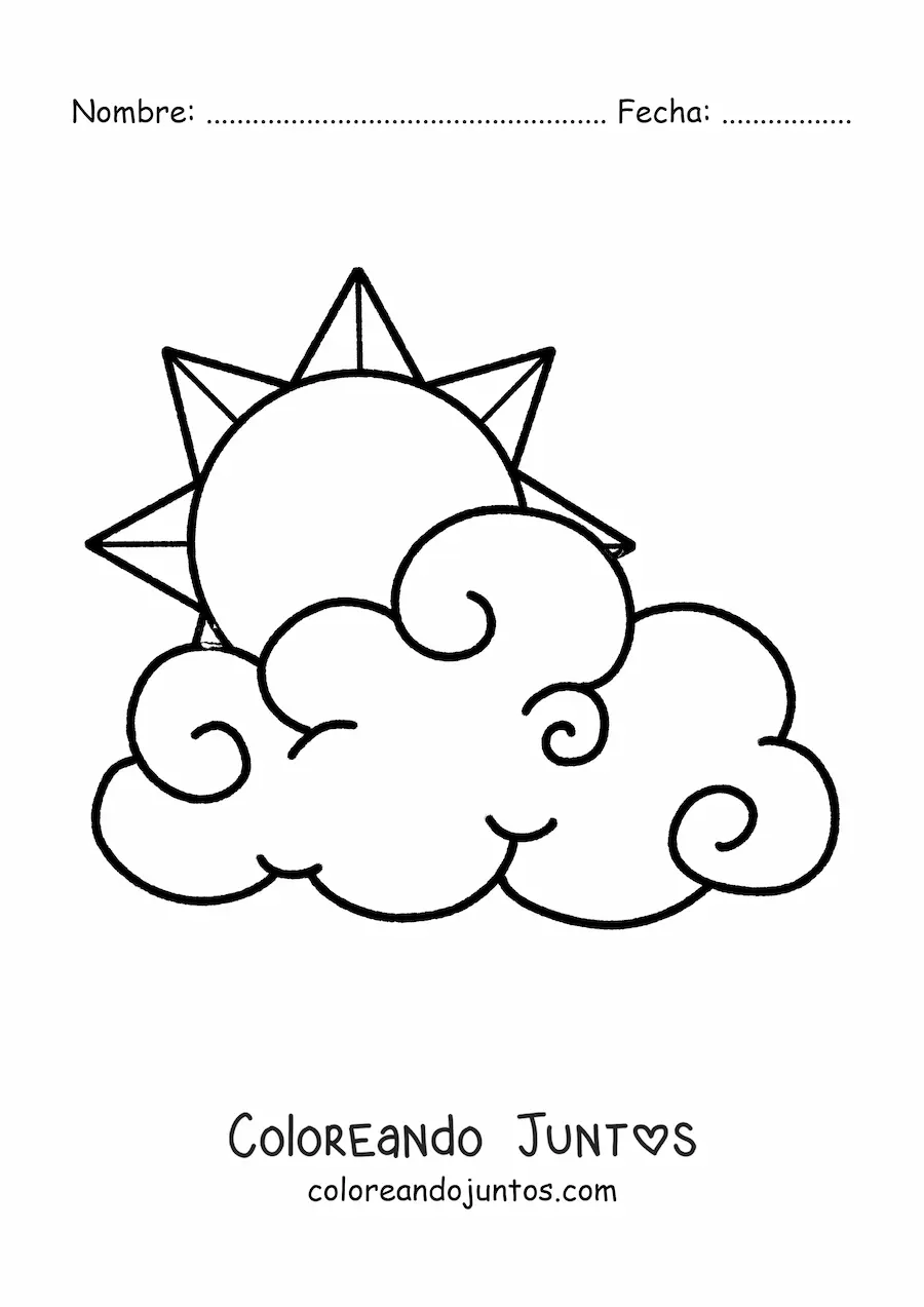 Imagen para colorear de nube grande con Sol