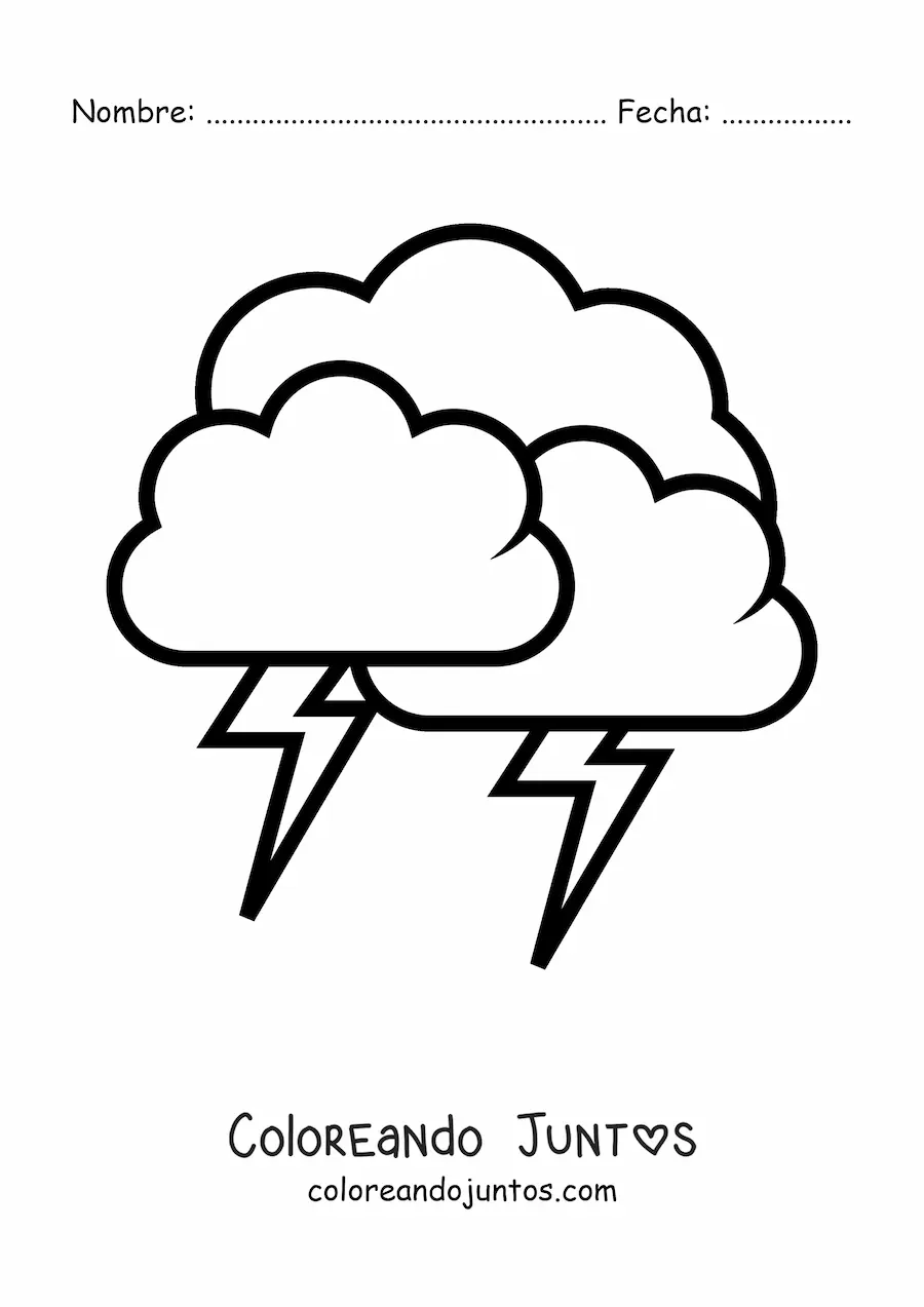 Imagen para colorear de 3 nubes con 2 rayos