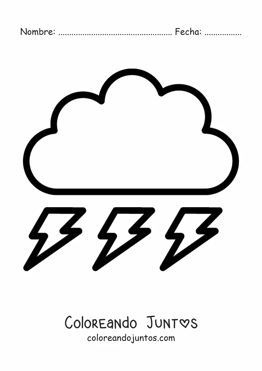 Imagen para colorear de nube con 3 rayos