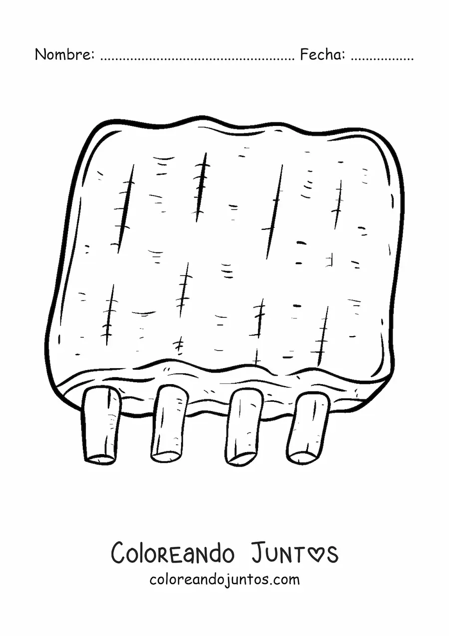 Imagen para colorear de unas costillas de carne de cerdo