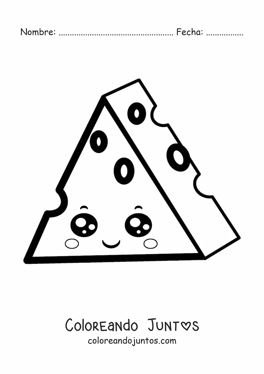 Imagen para colorear de un trozo de queso kawaii
