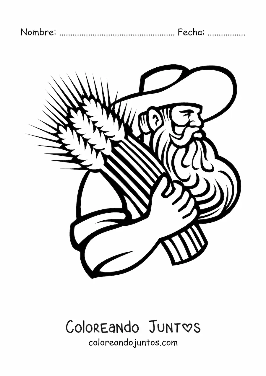 Imagen para colorear de un agricultor cargando espigas de trigo