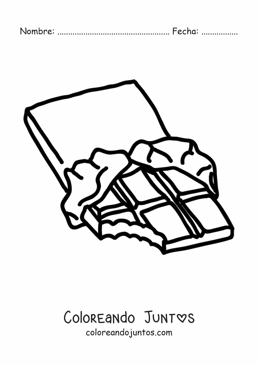 Imagen para colorear de una barra de chocolate con una mordida
