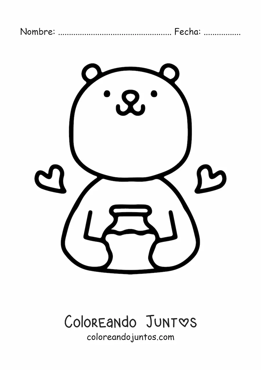 Imagen para colorear de un oso tierno con un frasco de miel