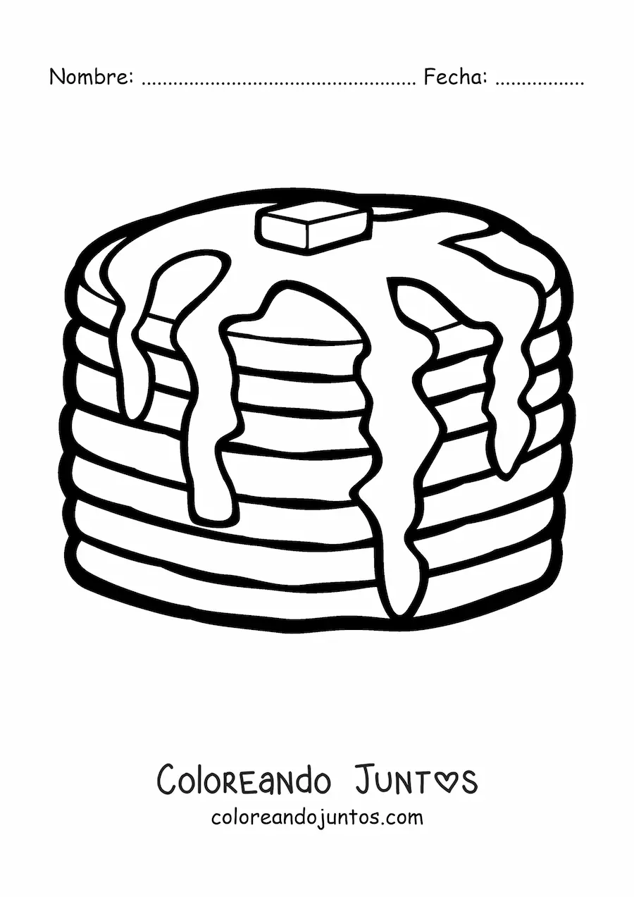 Imagen para colorear de una torre de panqueques con mantequilla derretida