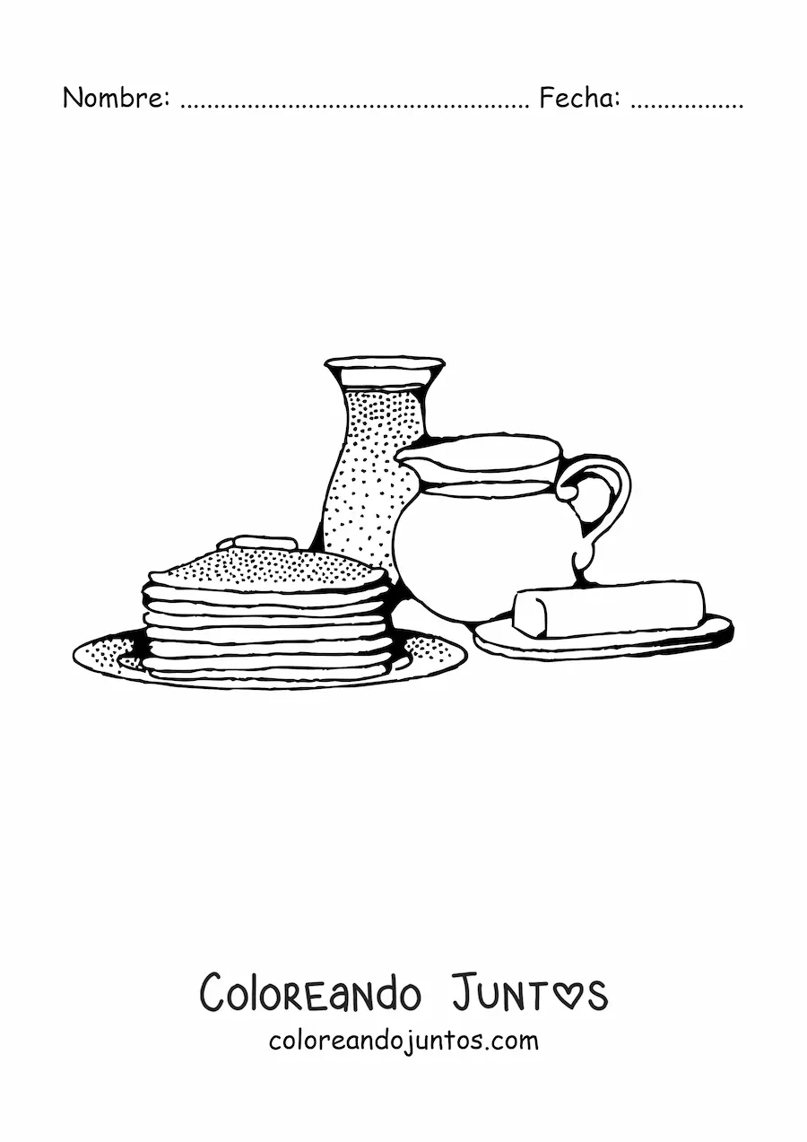 Imagen para colorear de varios panqueques con margarina y leche