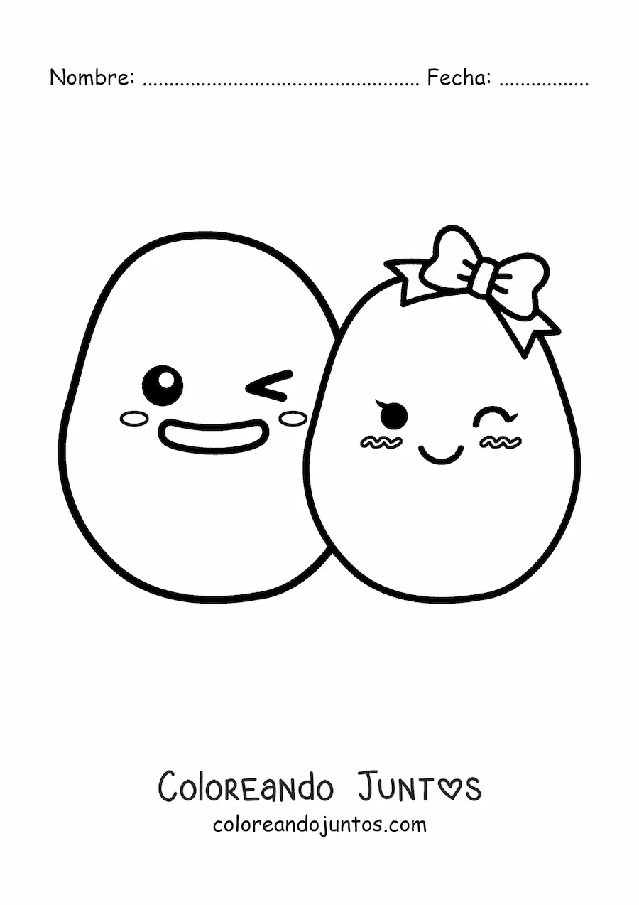 Imagen para colorear de una pareja de papas kawaii feliz