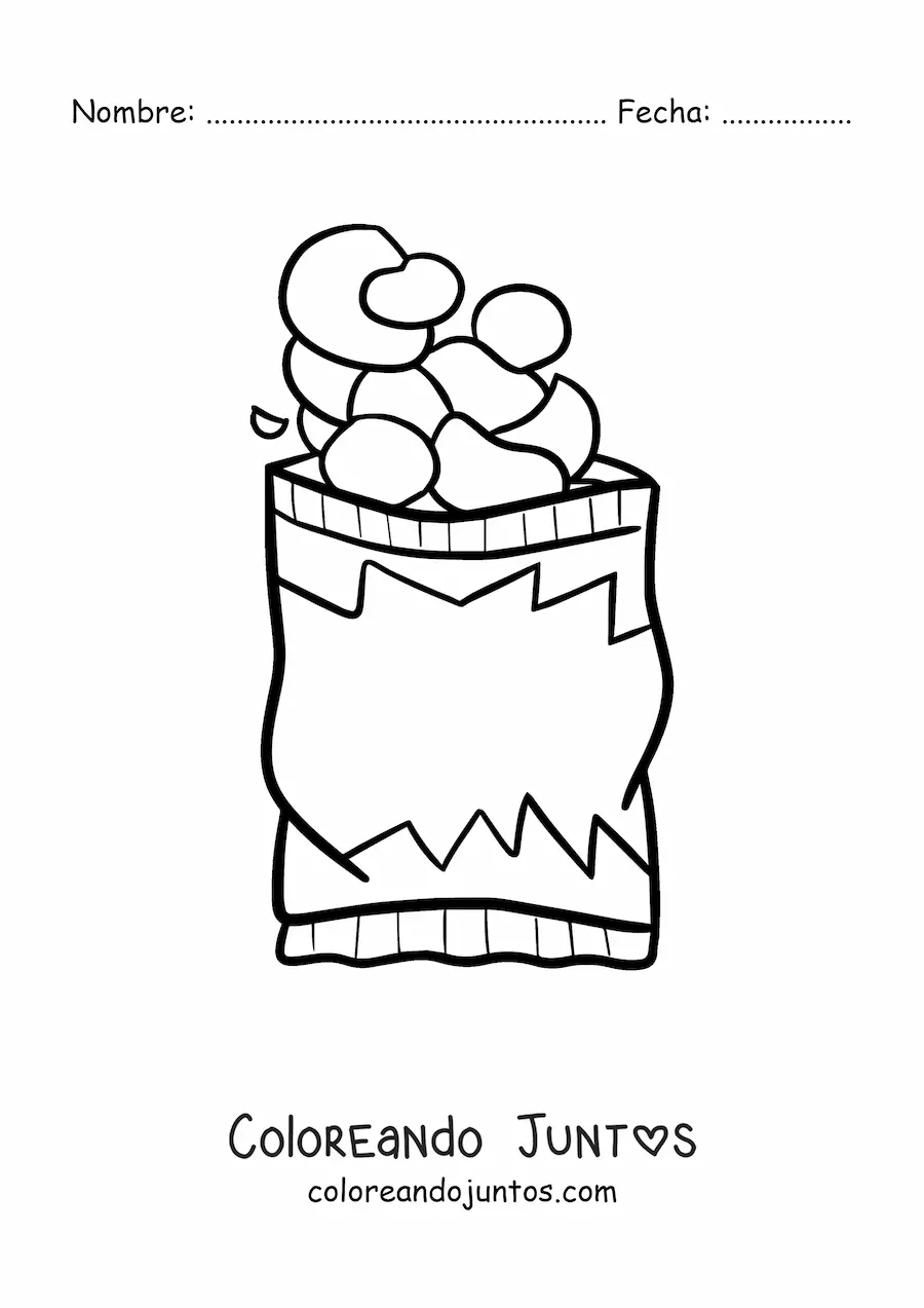 Imagen para colorear de una bolsa de frituras de papa