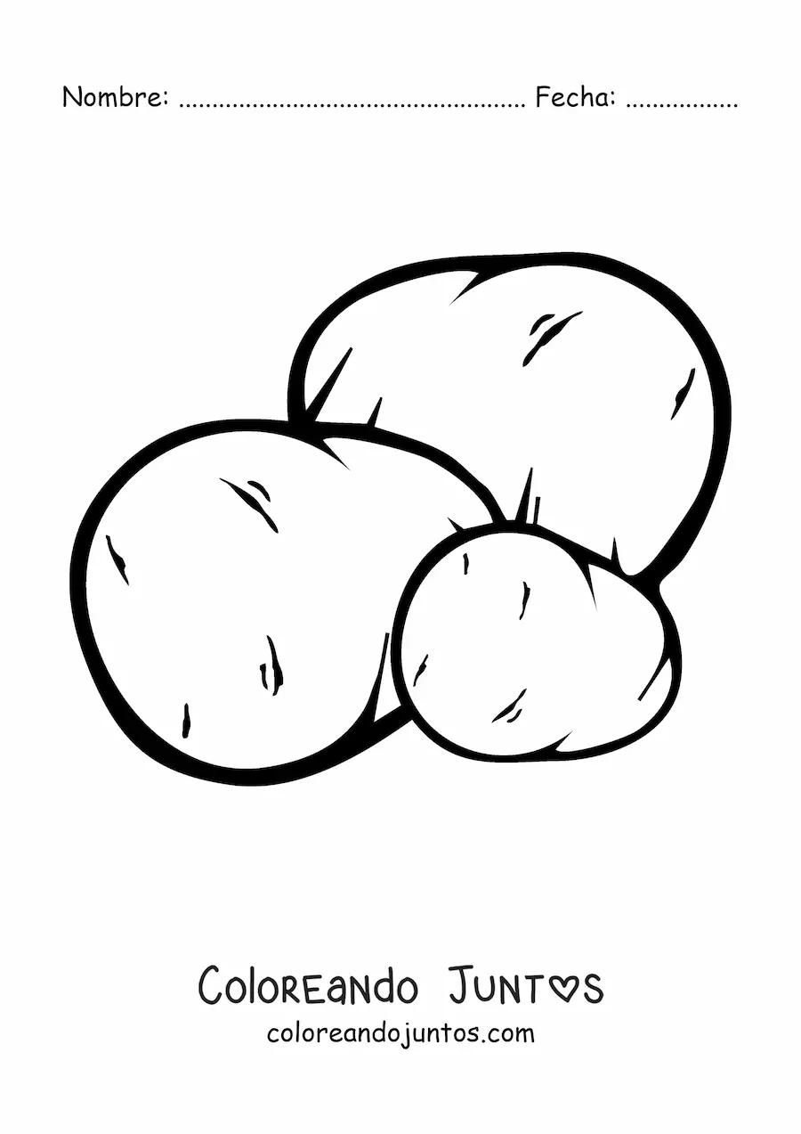 Imagen para colorear de tres patatas enteras