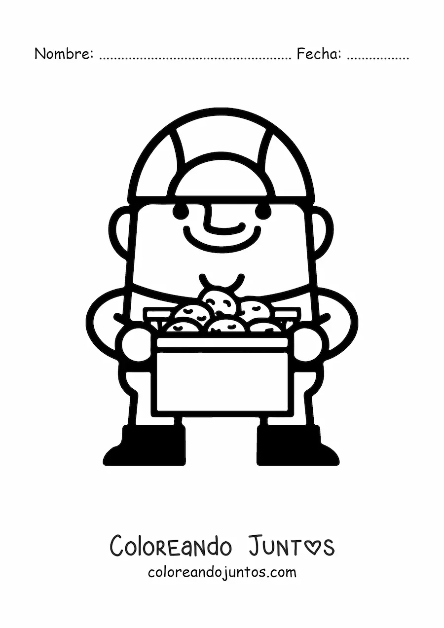 Imagen para colorear de un hombre con una caja de patatas