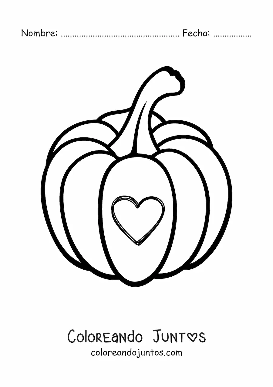 Imagen para colorear de una calabaza con un corazón tallado