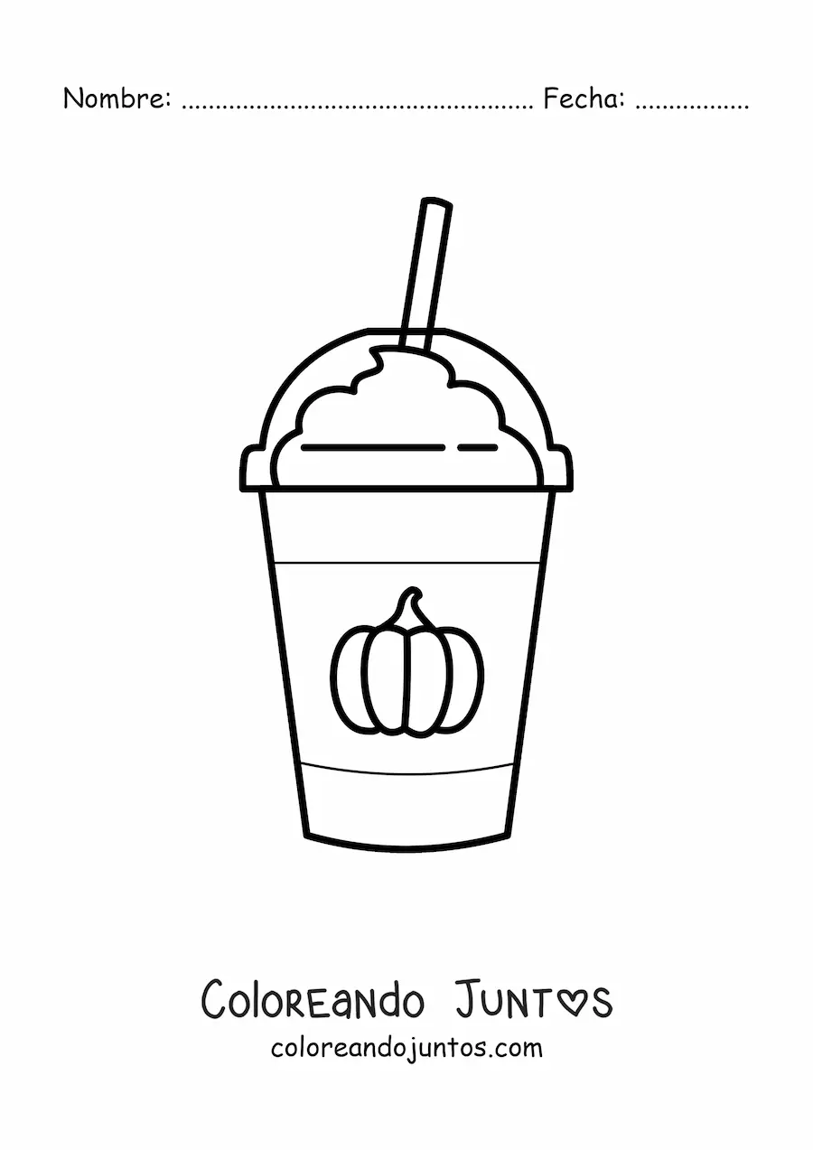 Imagen para colorear de un vaso de café latte de especias de calabaza