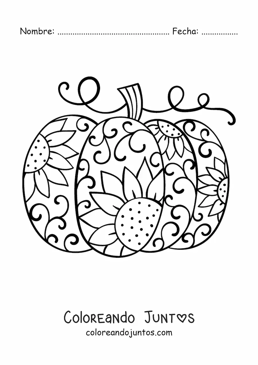 Imagen para colorear de una calabaza con estampado de flores