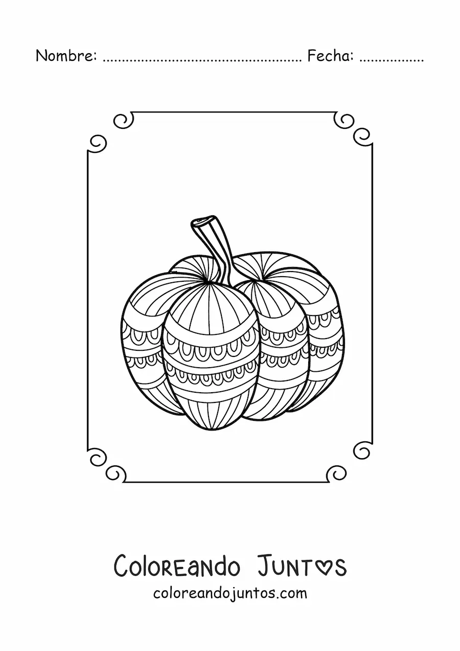 Imagen para colorear de un mandala de calabaza