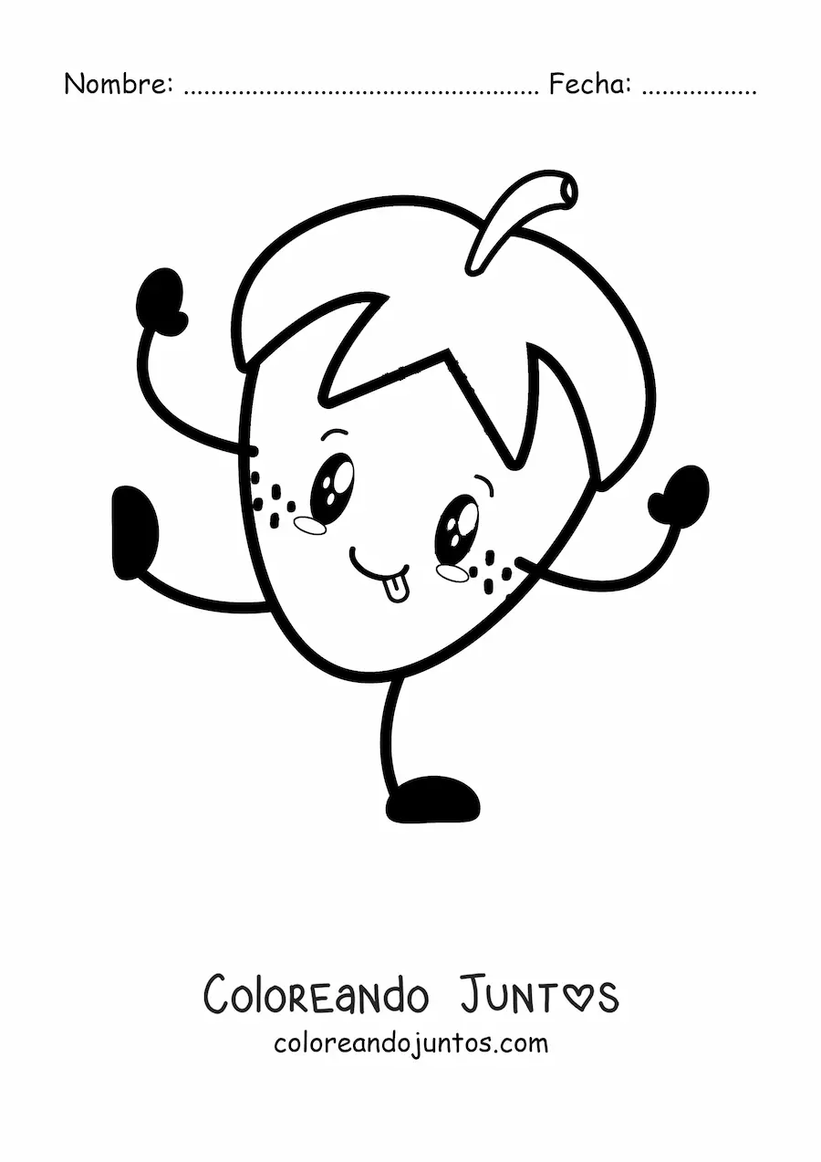 Imagen para colorear de una fresa animada sacando la lengua