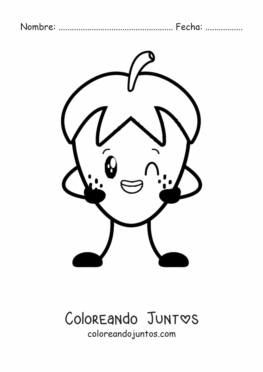 Imagen para colorear de una fresa animada guiñando un ojo