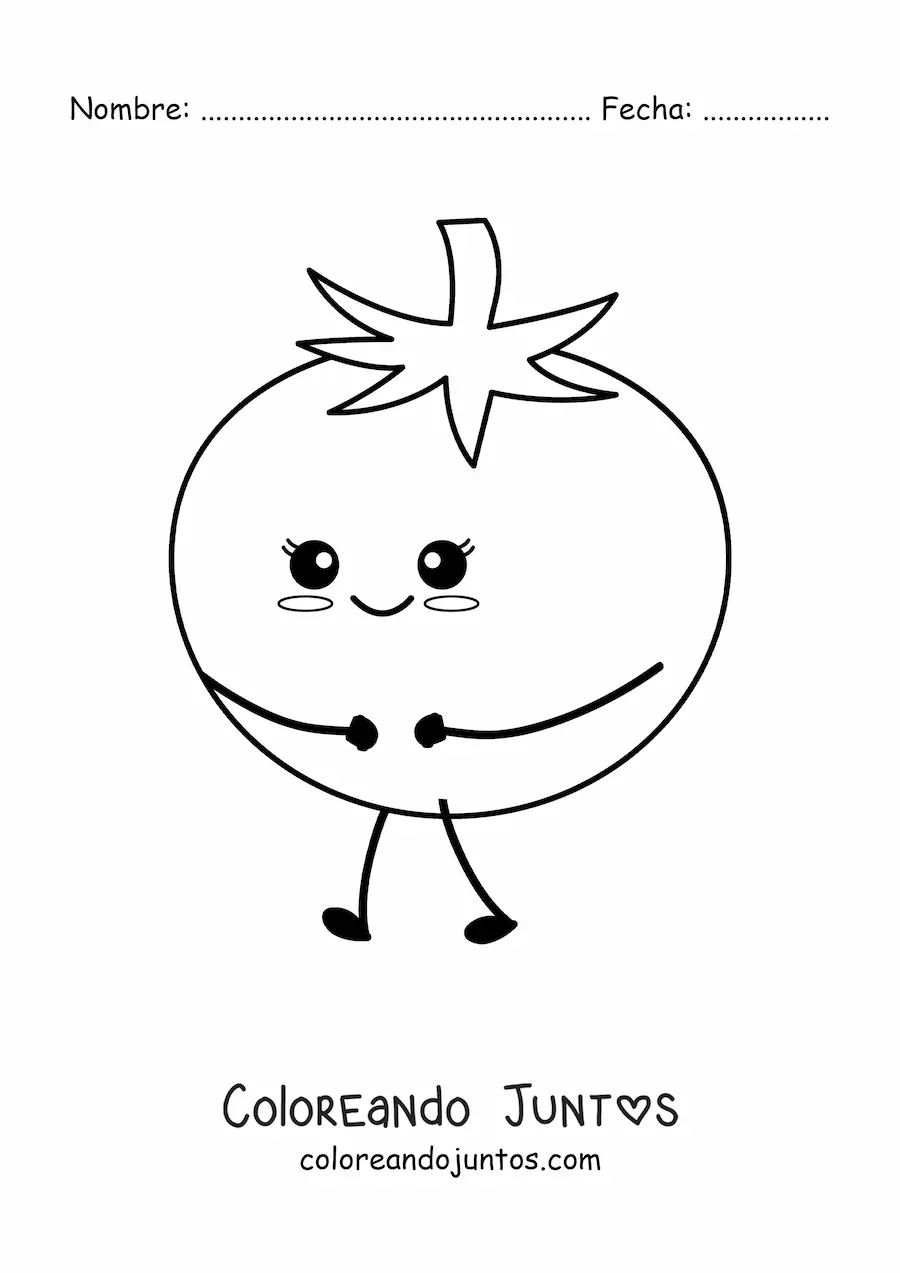 Imagen para colorear de un tomate kawaii animado tímido