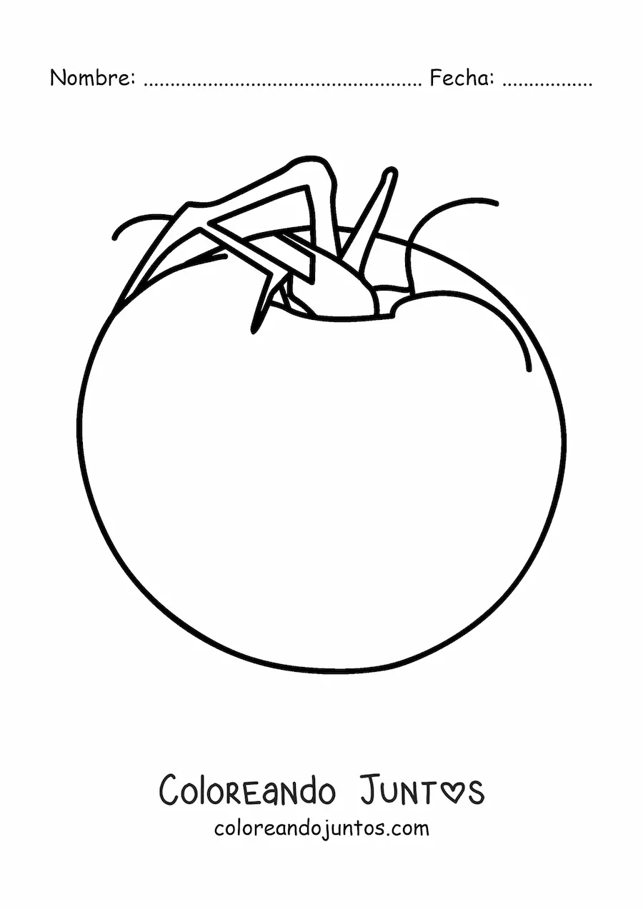 Imagen para colorear de un tomate grande con hojas