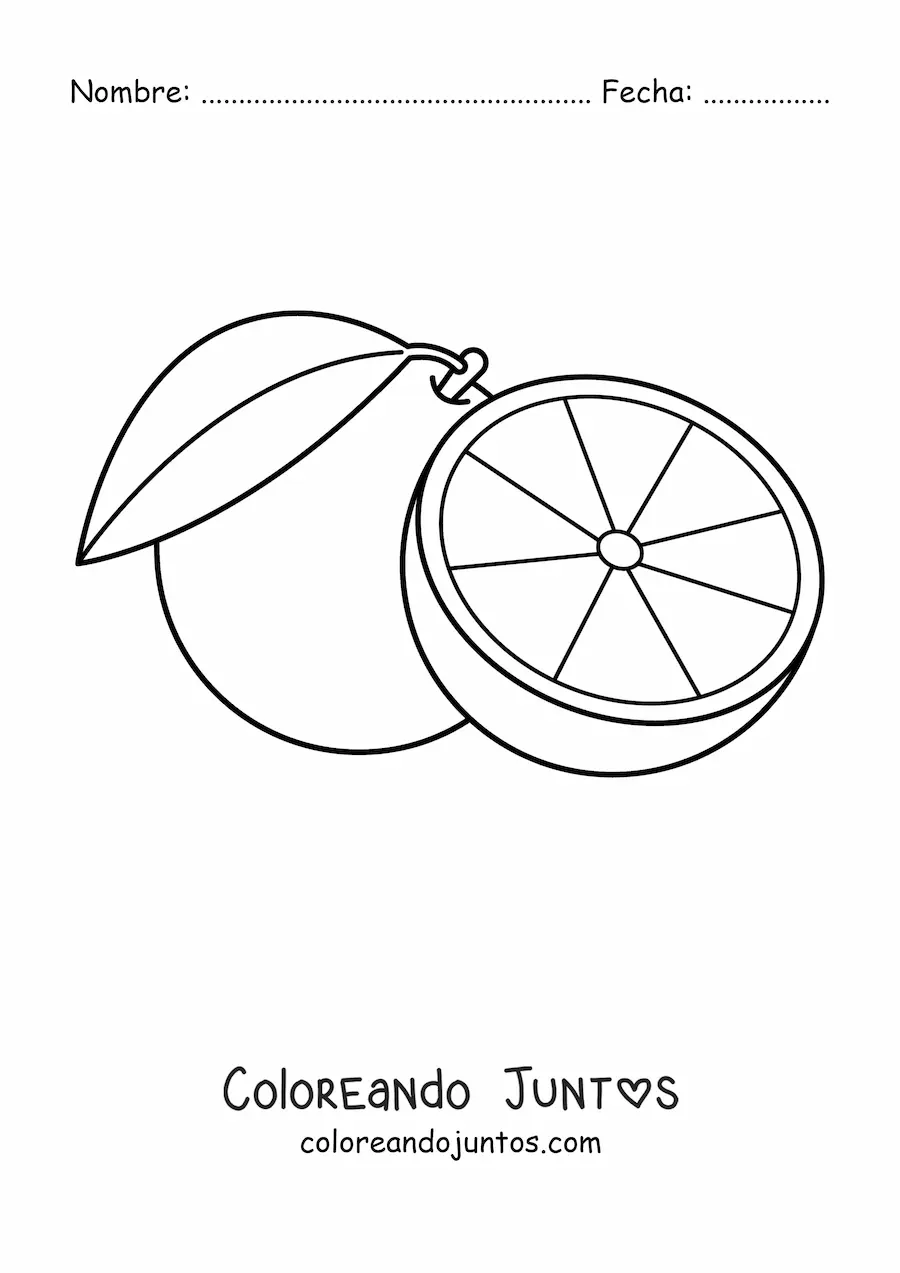 Imagen para colorear de una naranja y media naranja