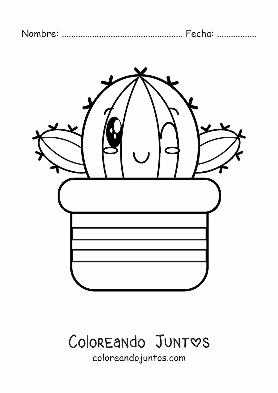 Imagen para colorear de un cactus kawaii en una maceta