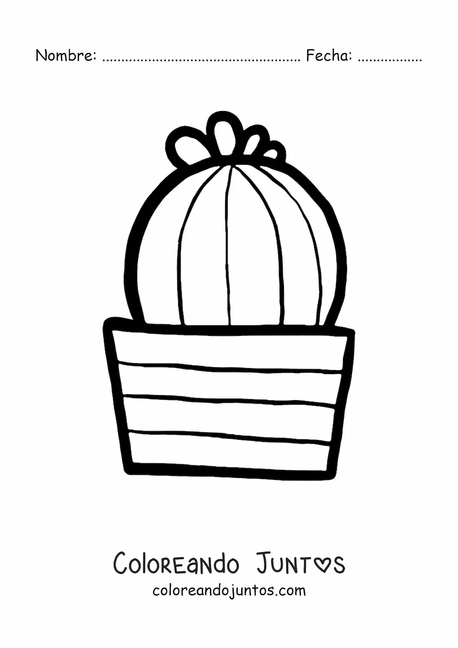 Imagen para colorear de un cactus pequeño con una flor