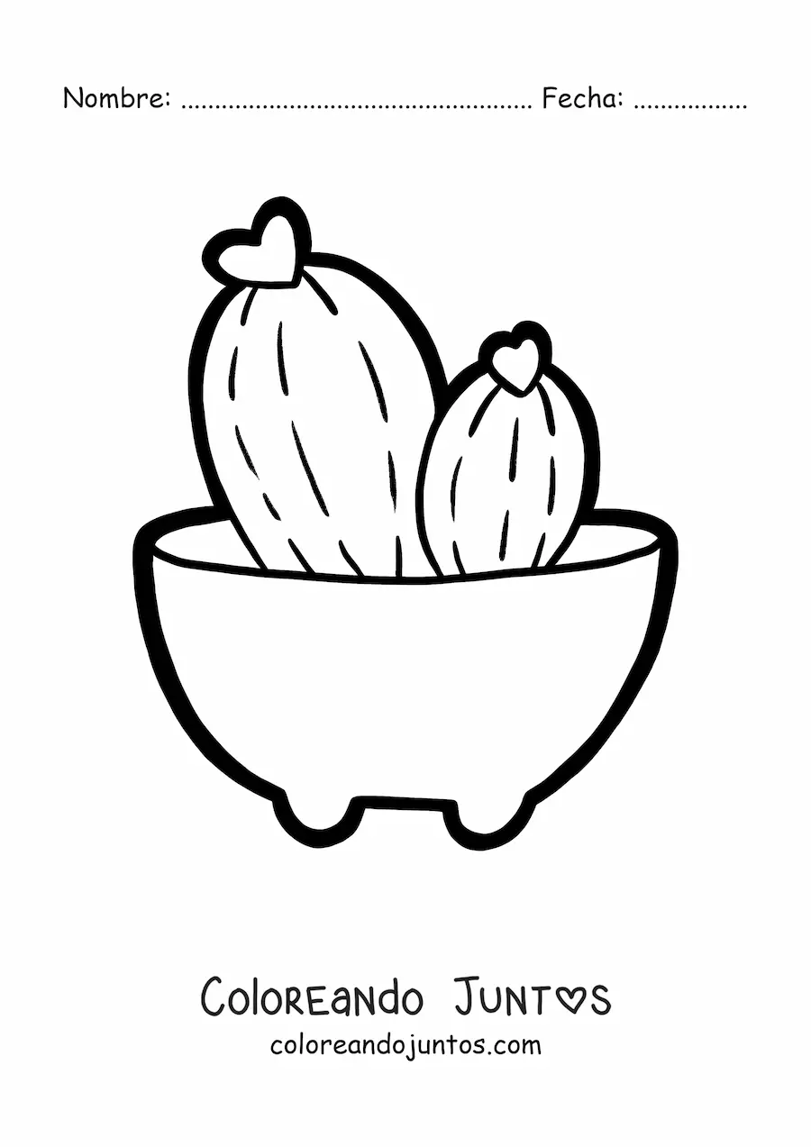 Imagen para colorear de un cactus tierno en una maceta