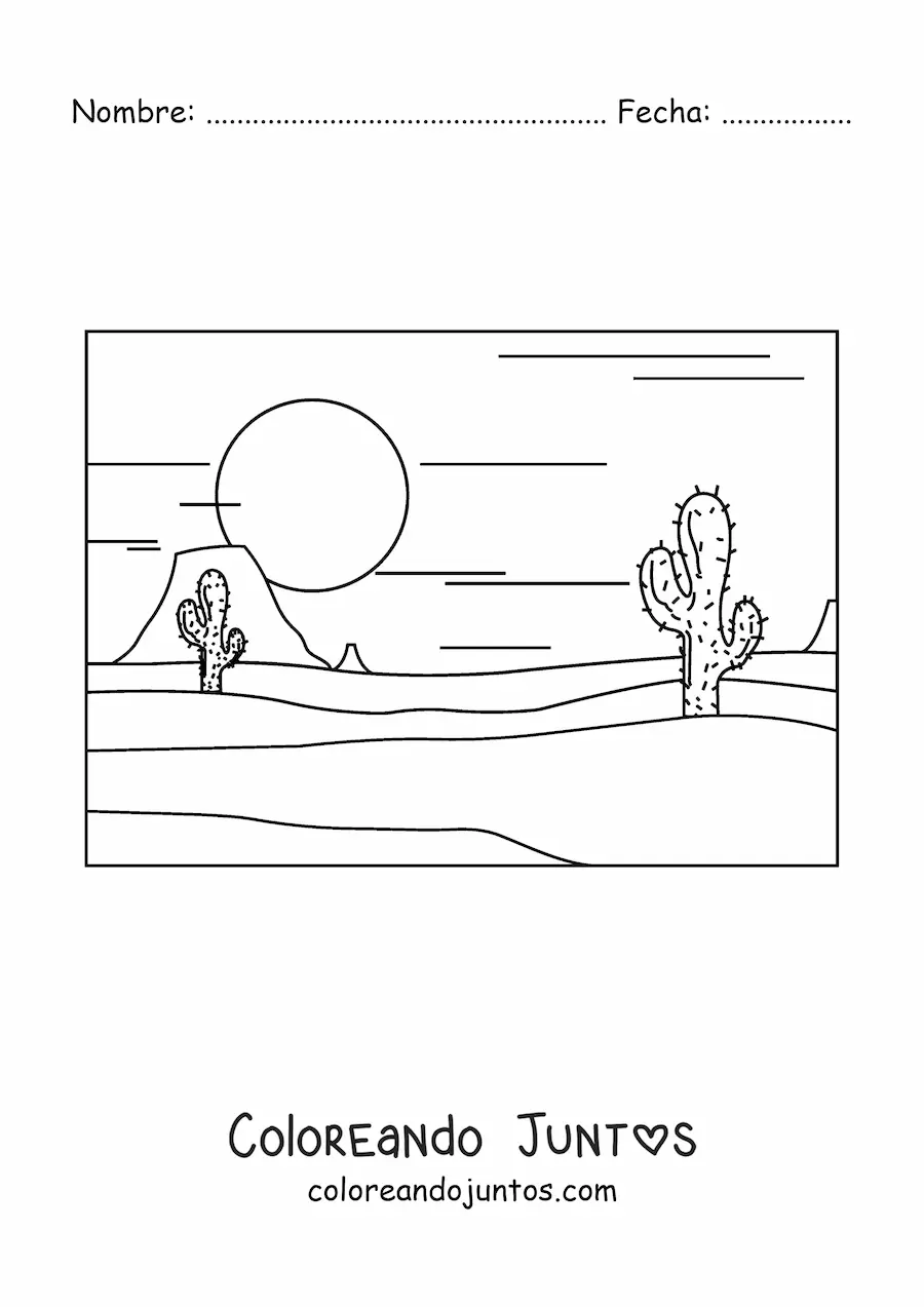 Imagen para colorear de dos cactus en el desierto