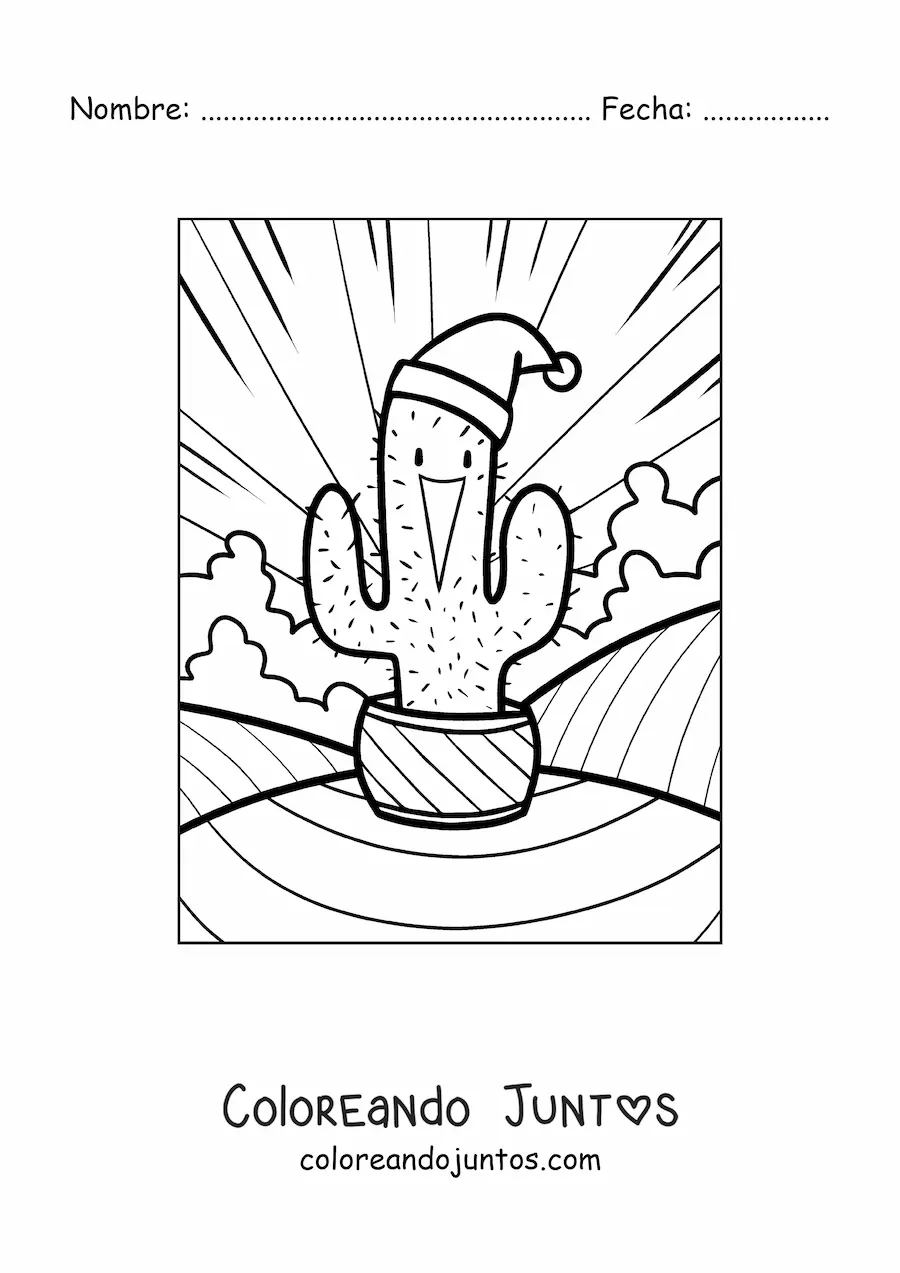 Imagen para colorear de un cactus navideño animado
