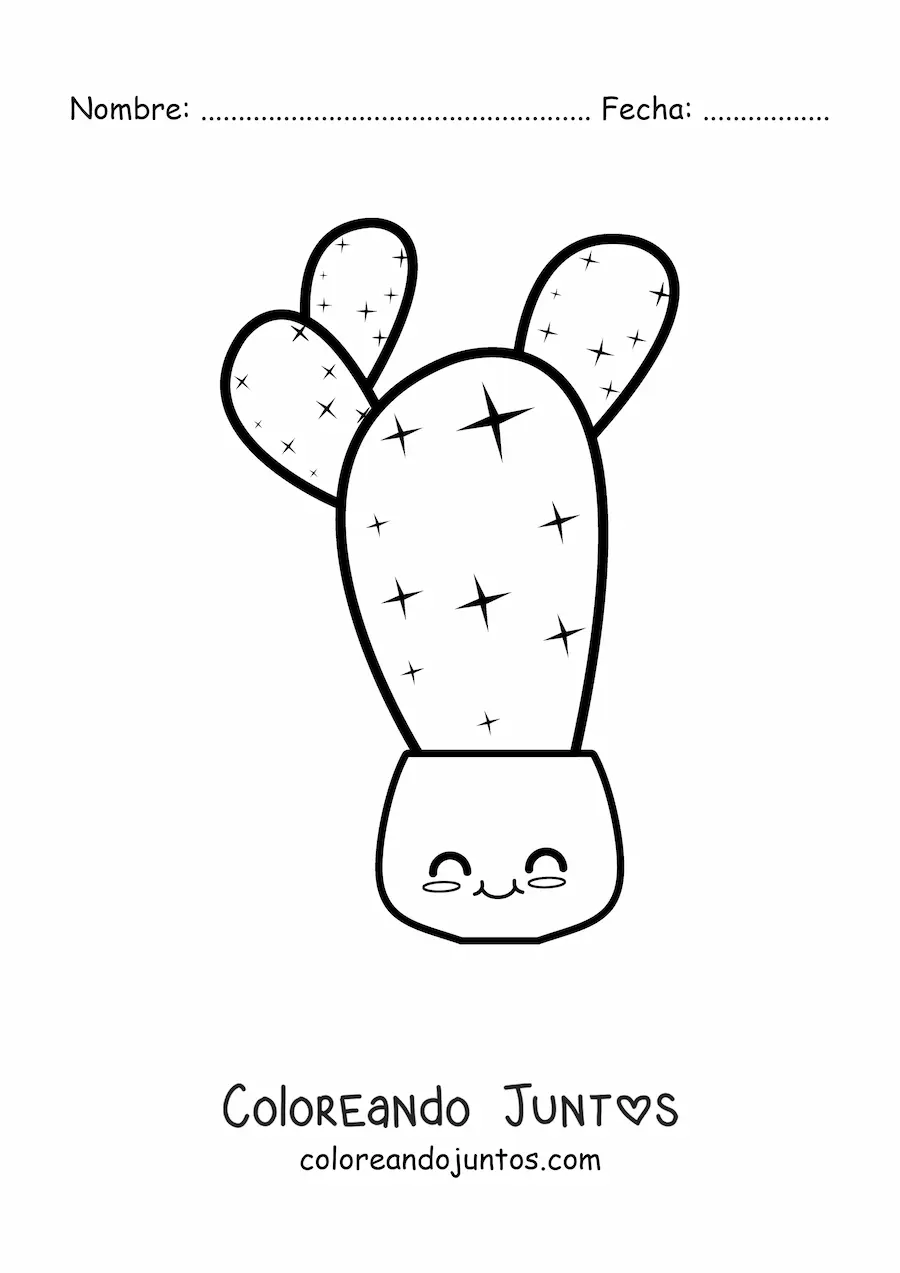 Imagen para colorear de un cactus en una maceta kawaii