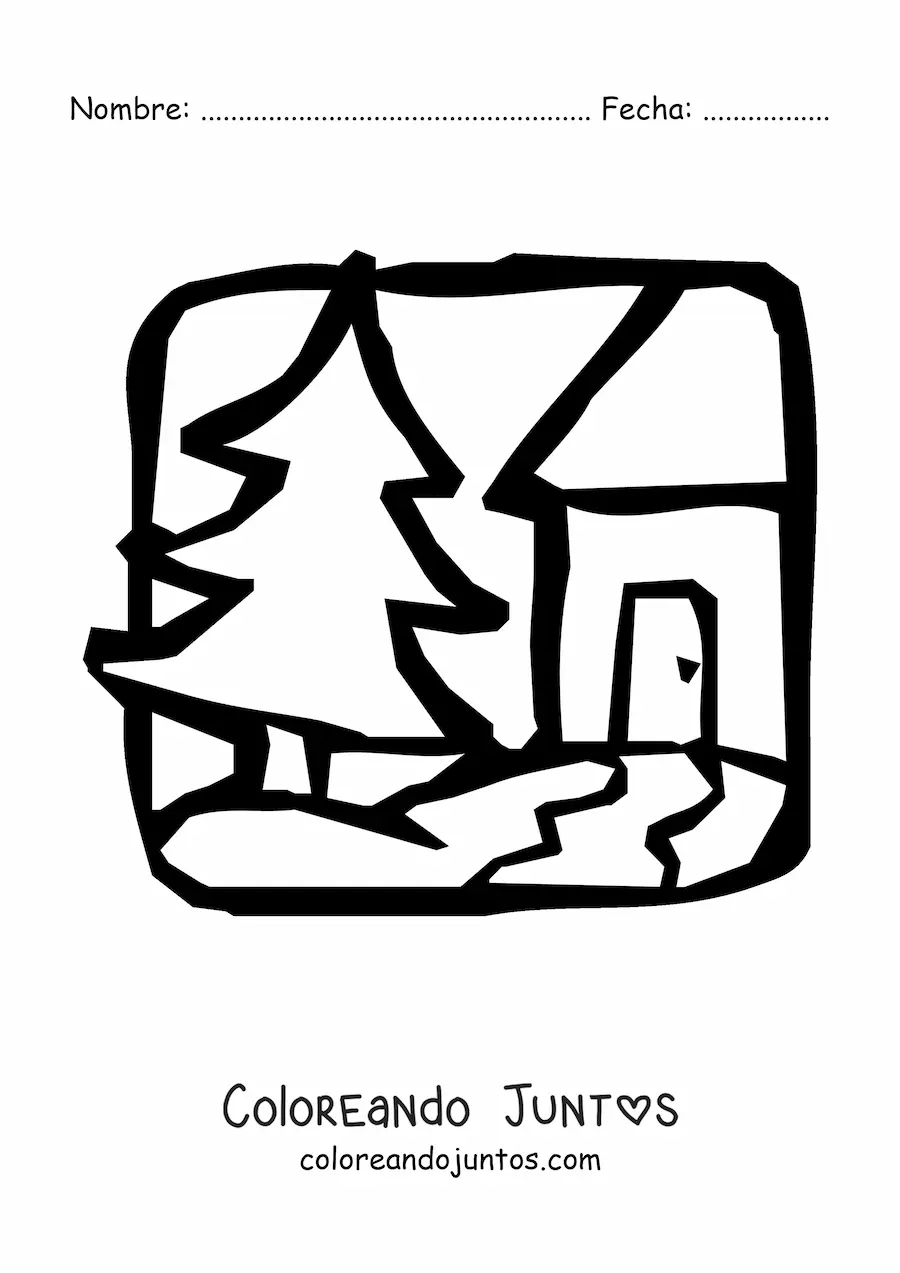 Imagen para colorear de una casa y un pino grande