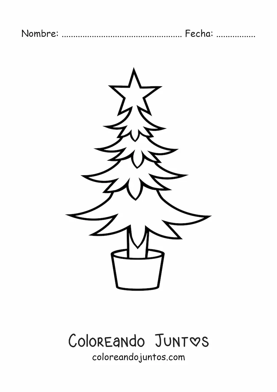 Imagen para colorear de un pino decorado con una estrella en una maceta