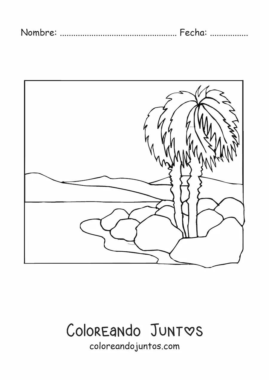 Imagen para colorear de dos palmeras en el desierto