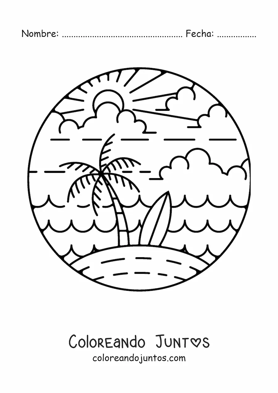 Imagen para colorear de una isla con una palmera
