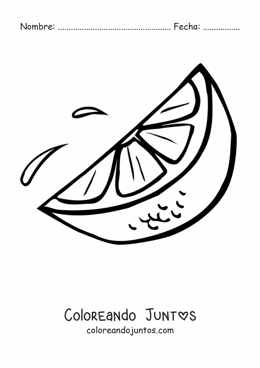 Imagen para colorear de un trozo de naranja jugoso