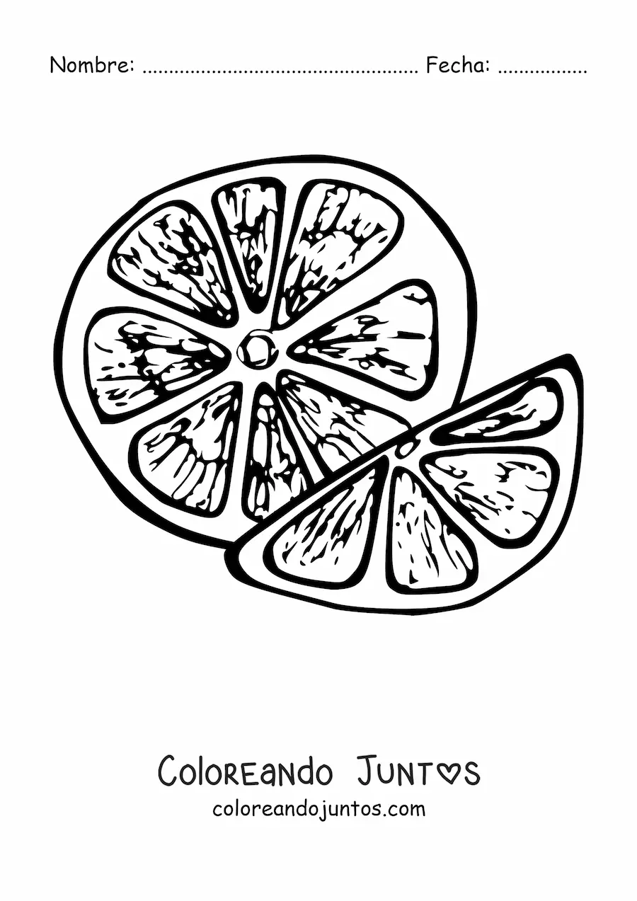 Imagen para colorear de dos trozos de naranja