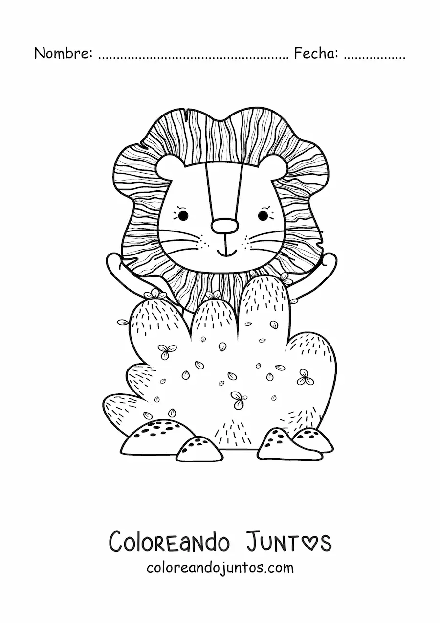 Imagen para colorear de un arbusto y un león animado