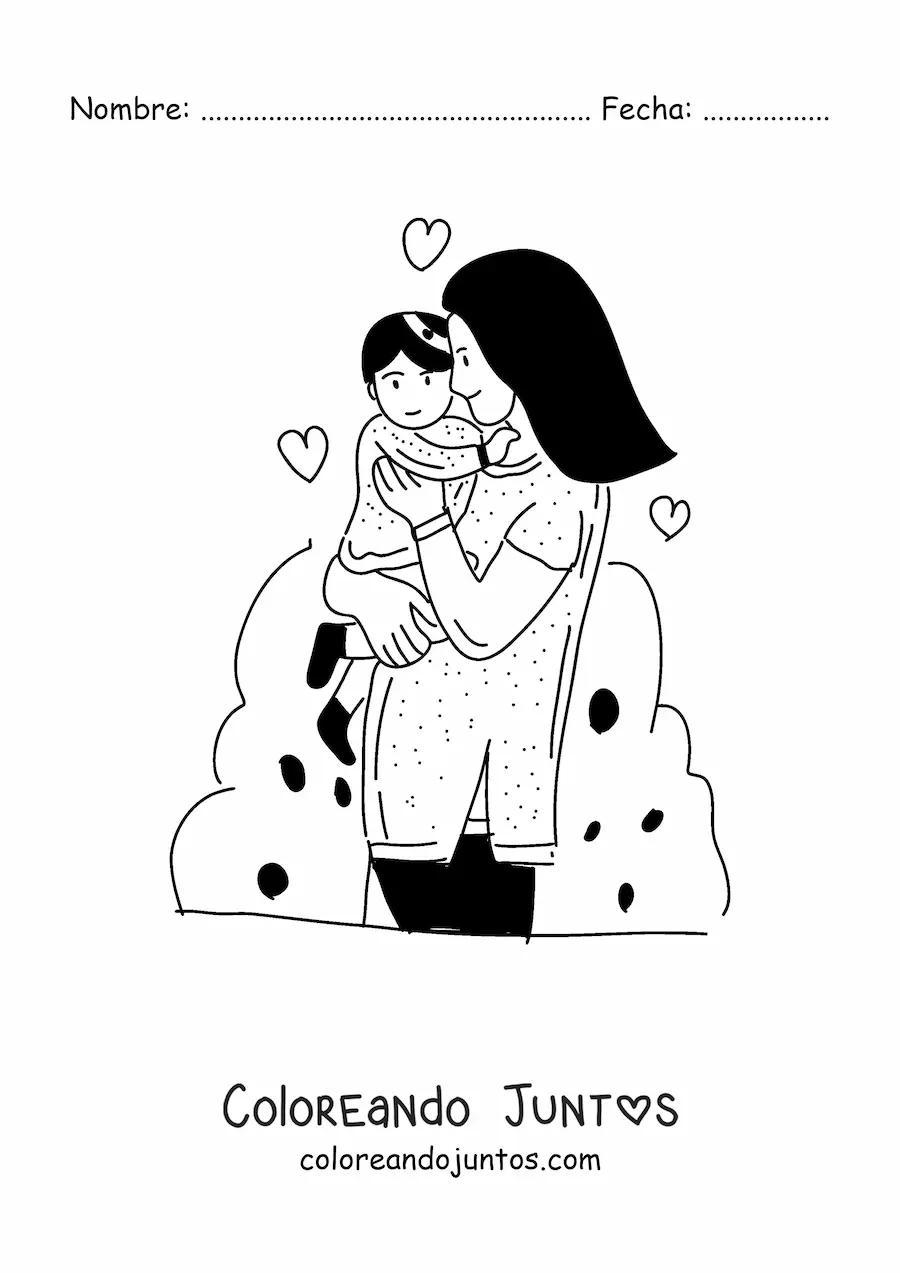 Imagen para colorear de una mamá con un bebé en brazos