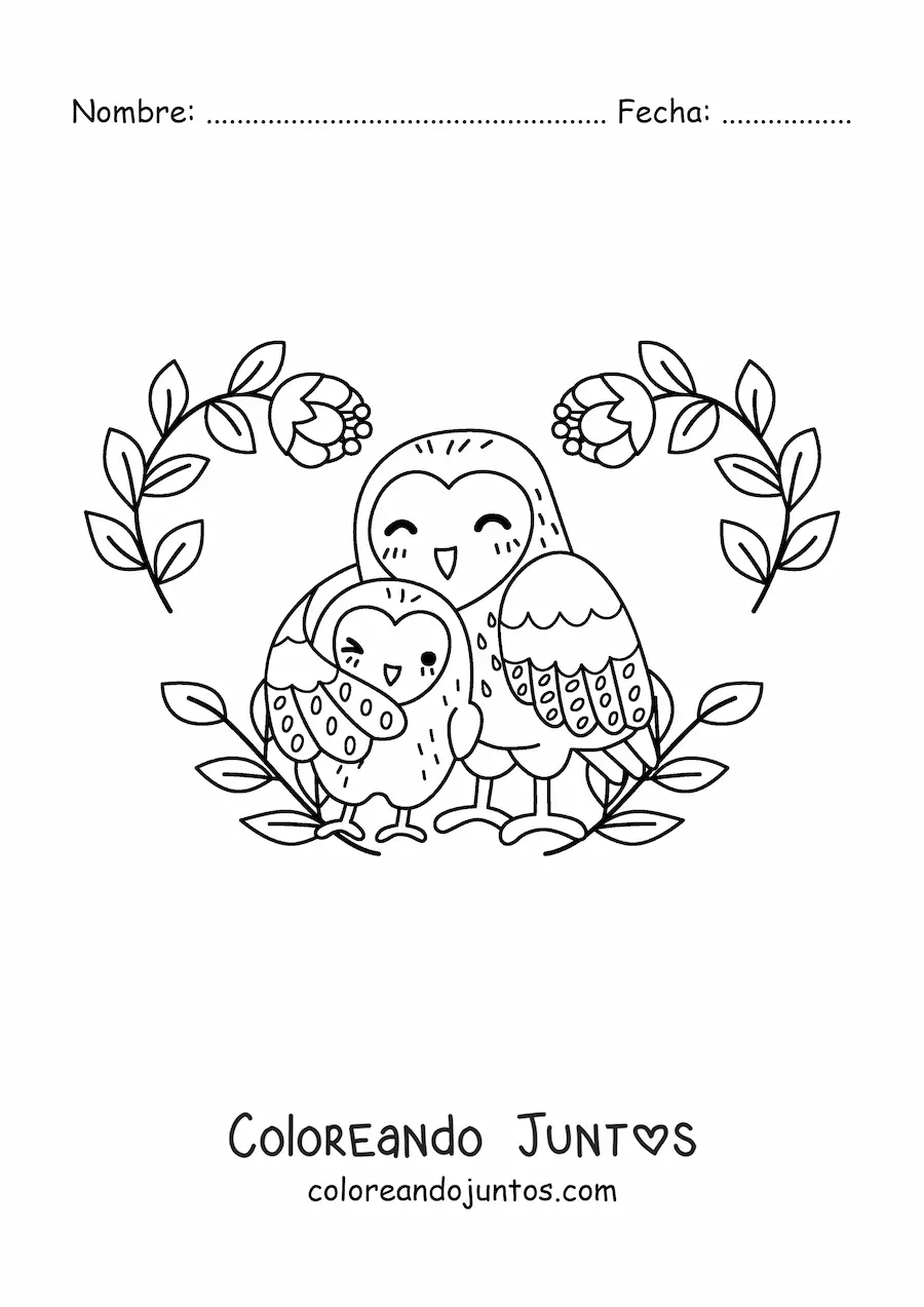 Imagen para colorear de una mamá lechuza con su cría