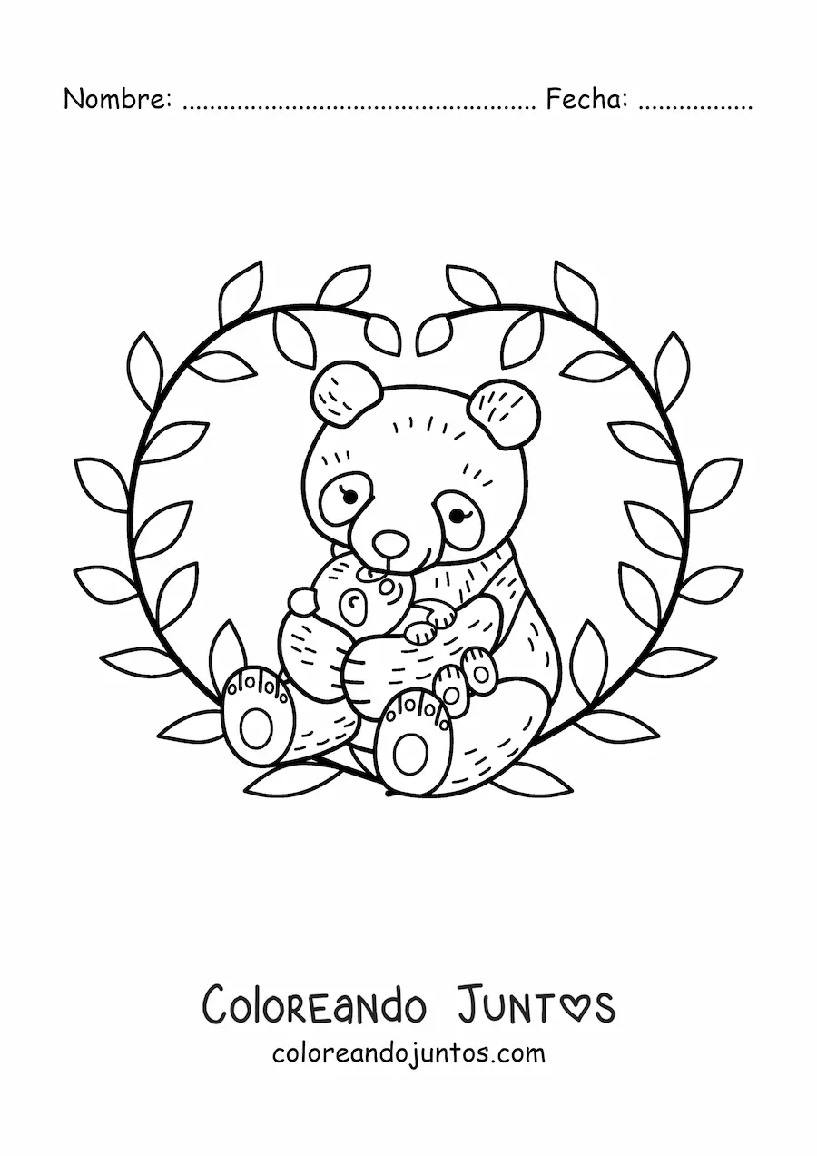 Imagen para colorear de una mamá panda con su cría