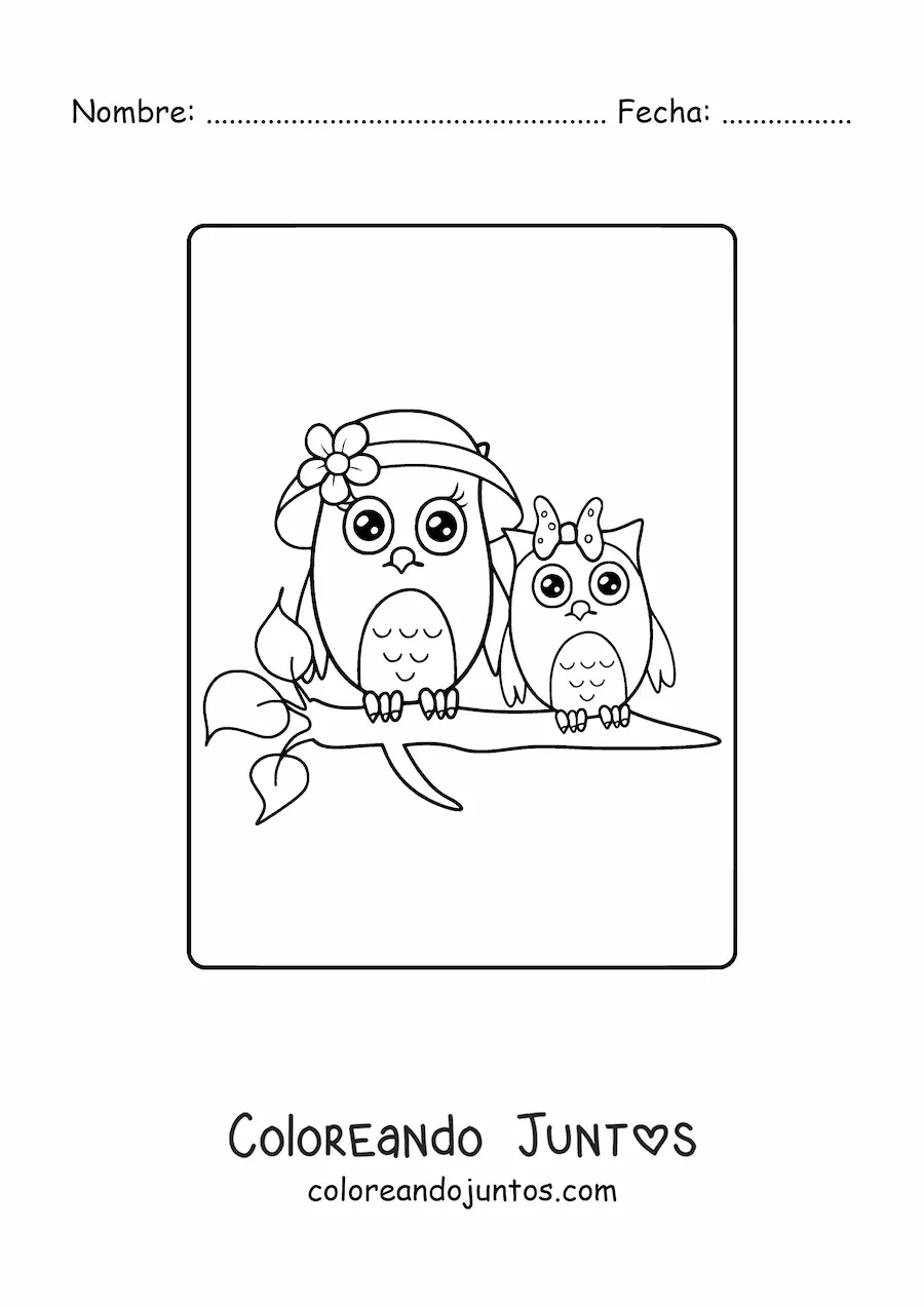 Imagen para colorear de una mamá búho con su cría