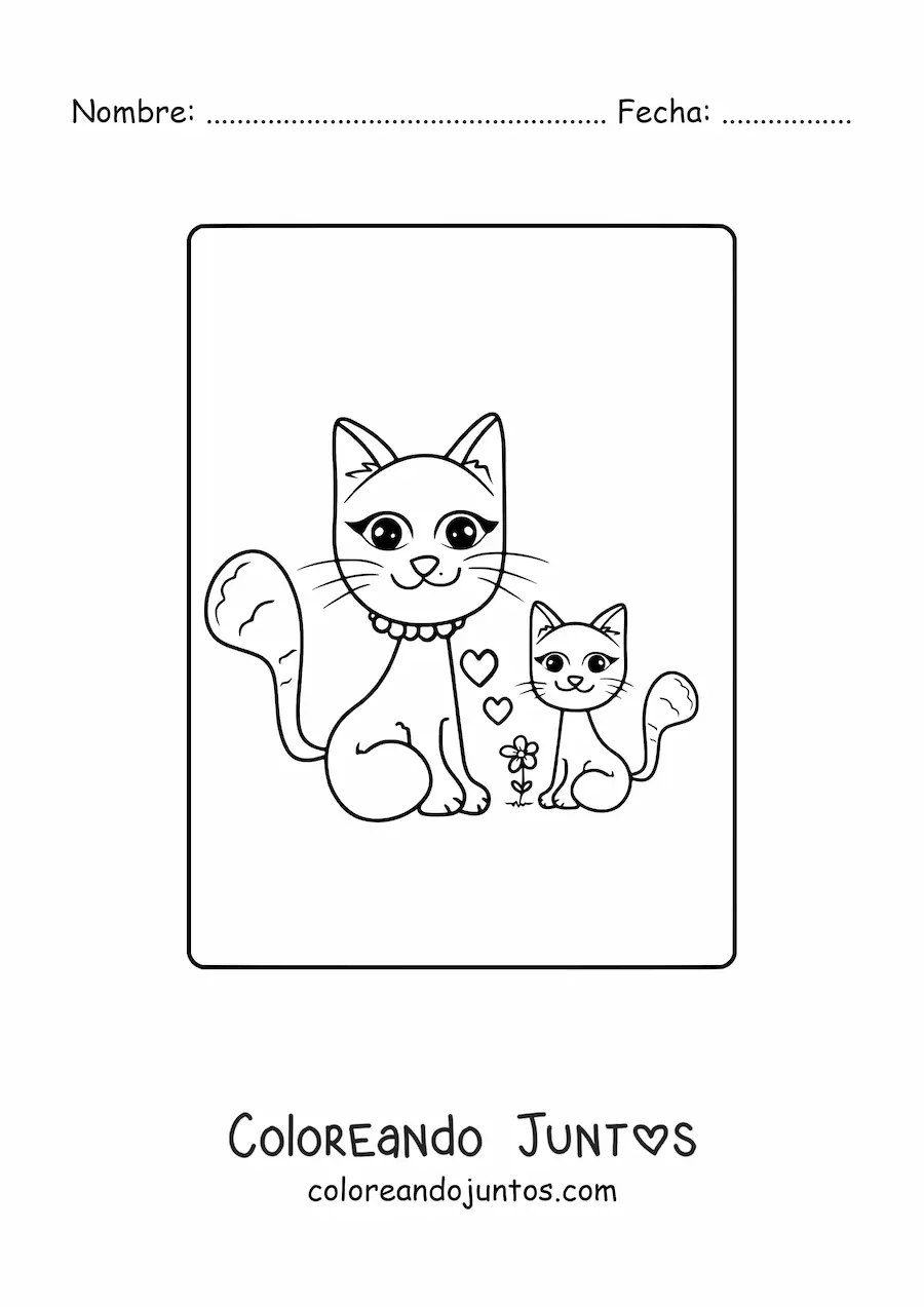 Imagen para colorear de una mamá gata con su hija