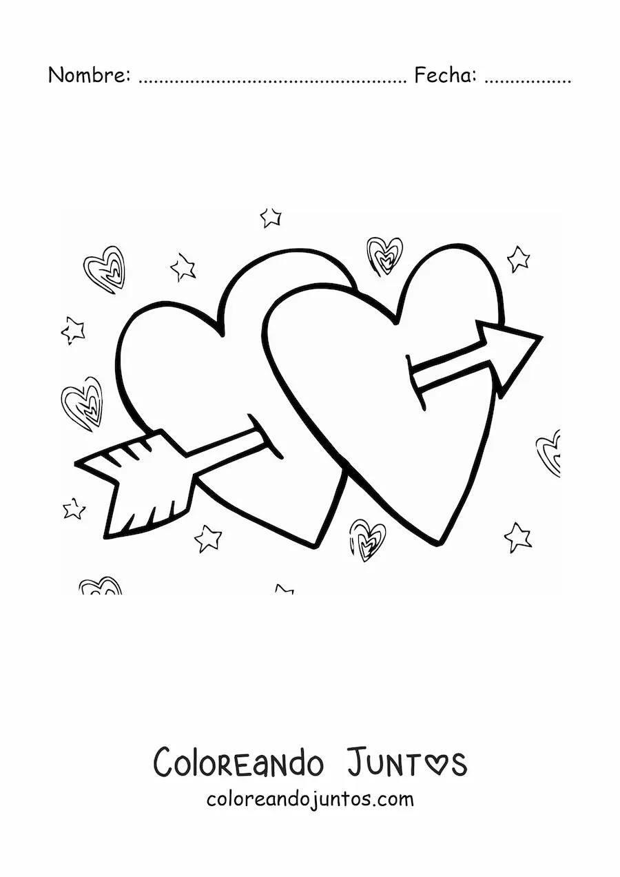 Imagen para colorear de dos corazones flechados