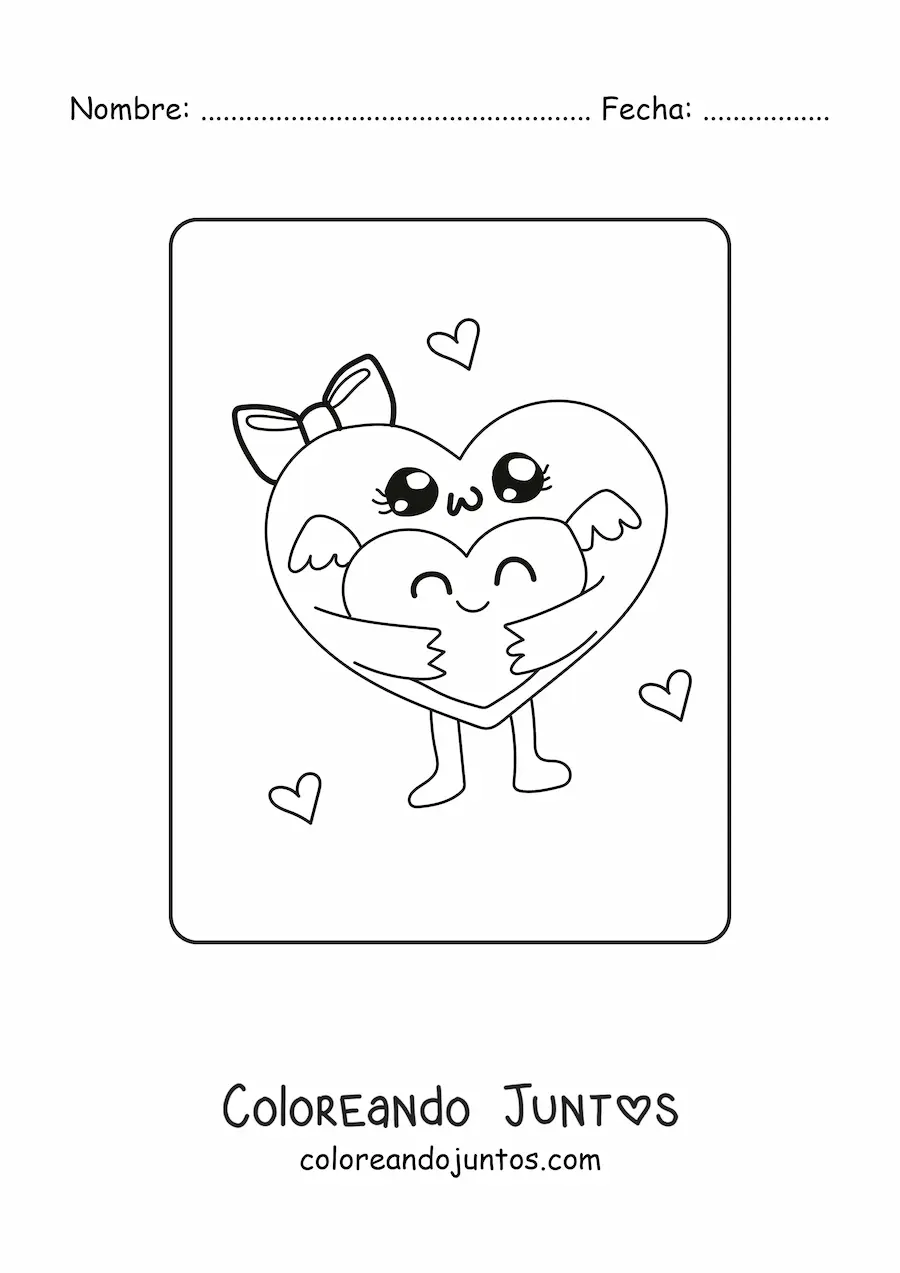 Imagen para colorear de dos corazones animados kawaii